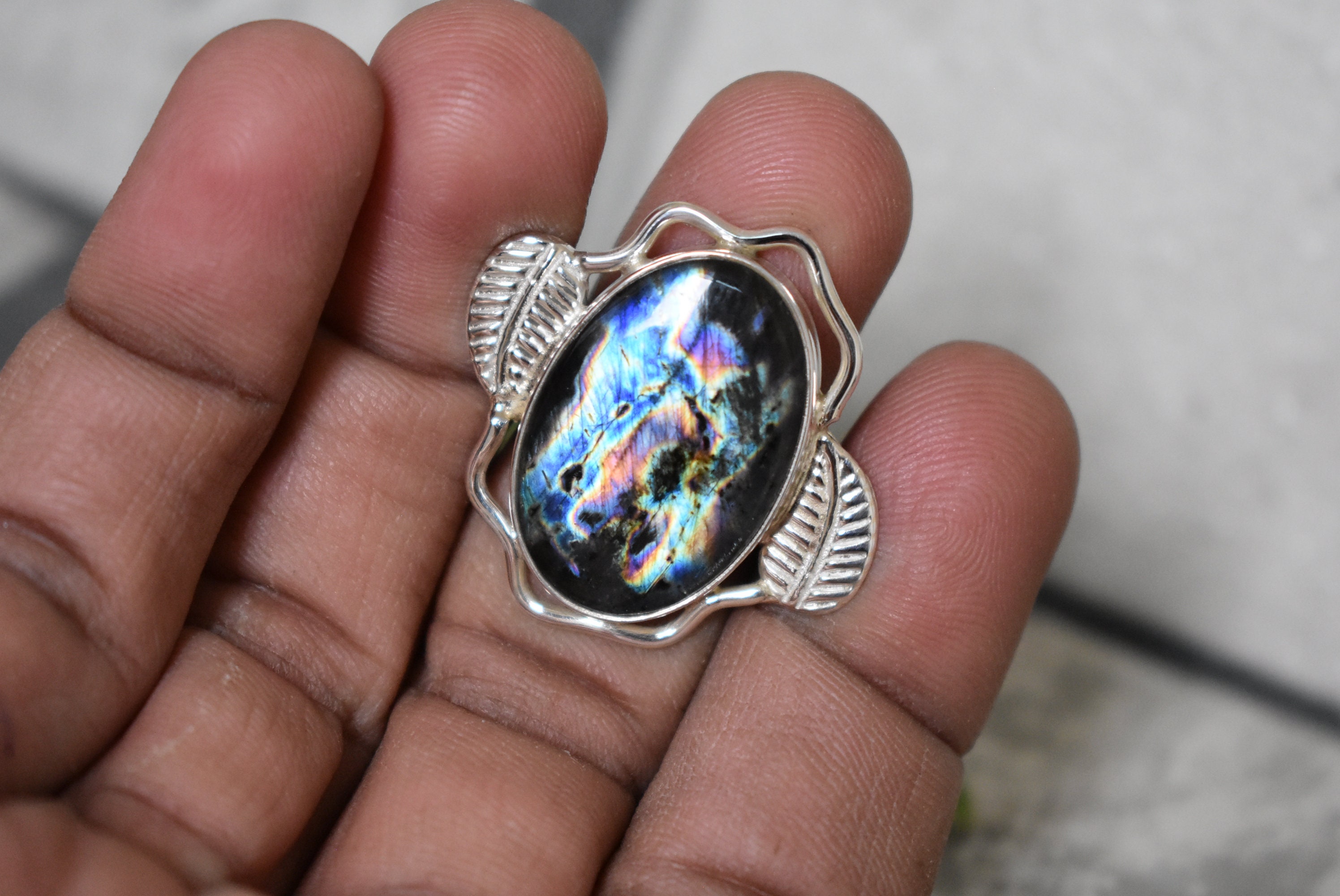925 Silver Natural Purple Spectrolite Ring-purple Flashy Labradorite Ring-labradorite Ring-handmade Ring-ring For Women-design Ring