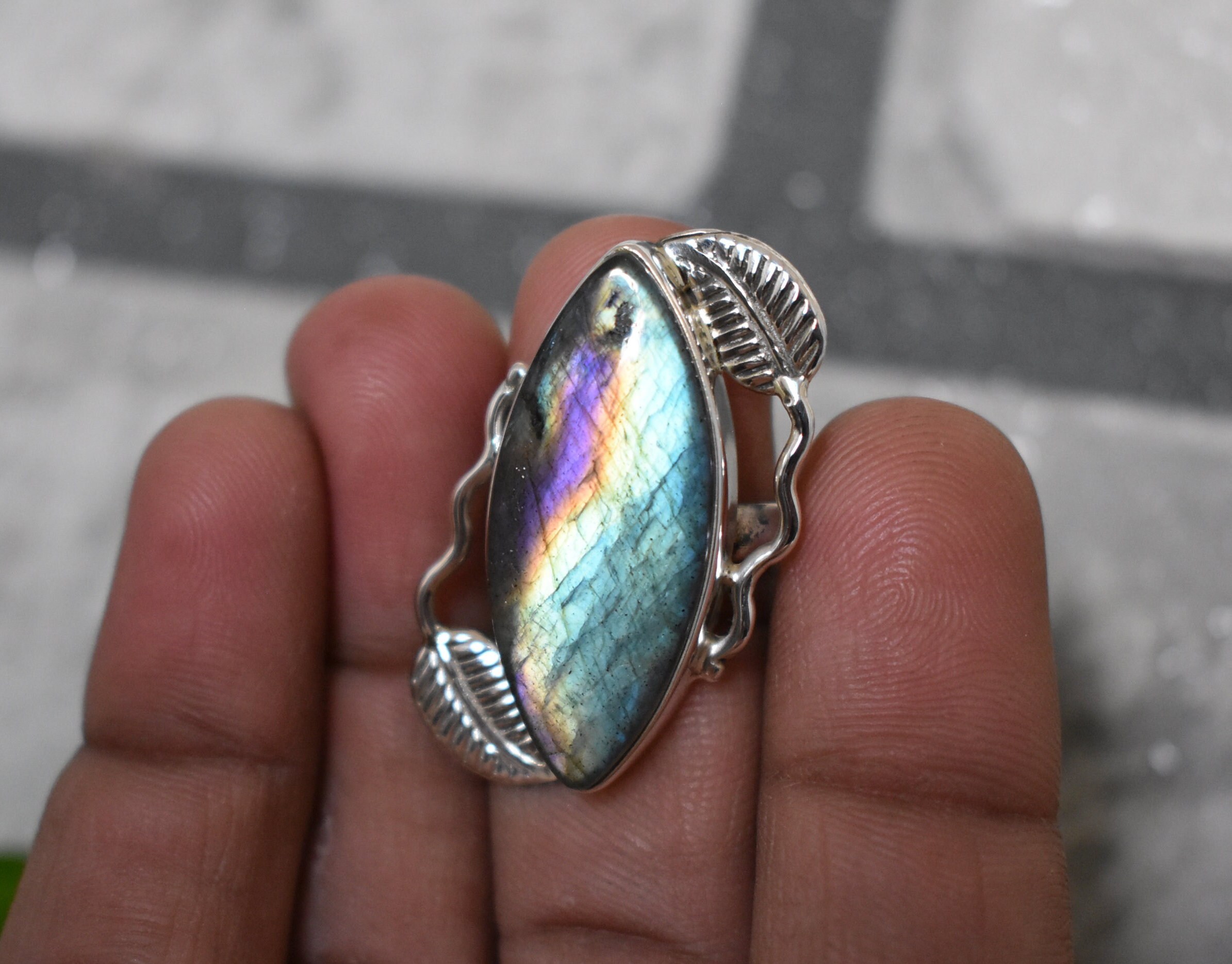 925 Silver Purple Green Labradorite Ring-purple Flashy Labradorite Ring-labradorite Ring-handmade Ring-ring For Women-design Ring