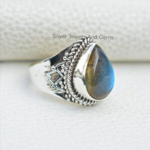 Labradorite Ring, Blue Fire Ring, Handmade 925 Sterling Silver Ring, Teardrop Labradorite Designer Ring, Gift For Her, Boho Ring