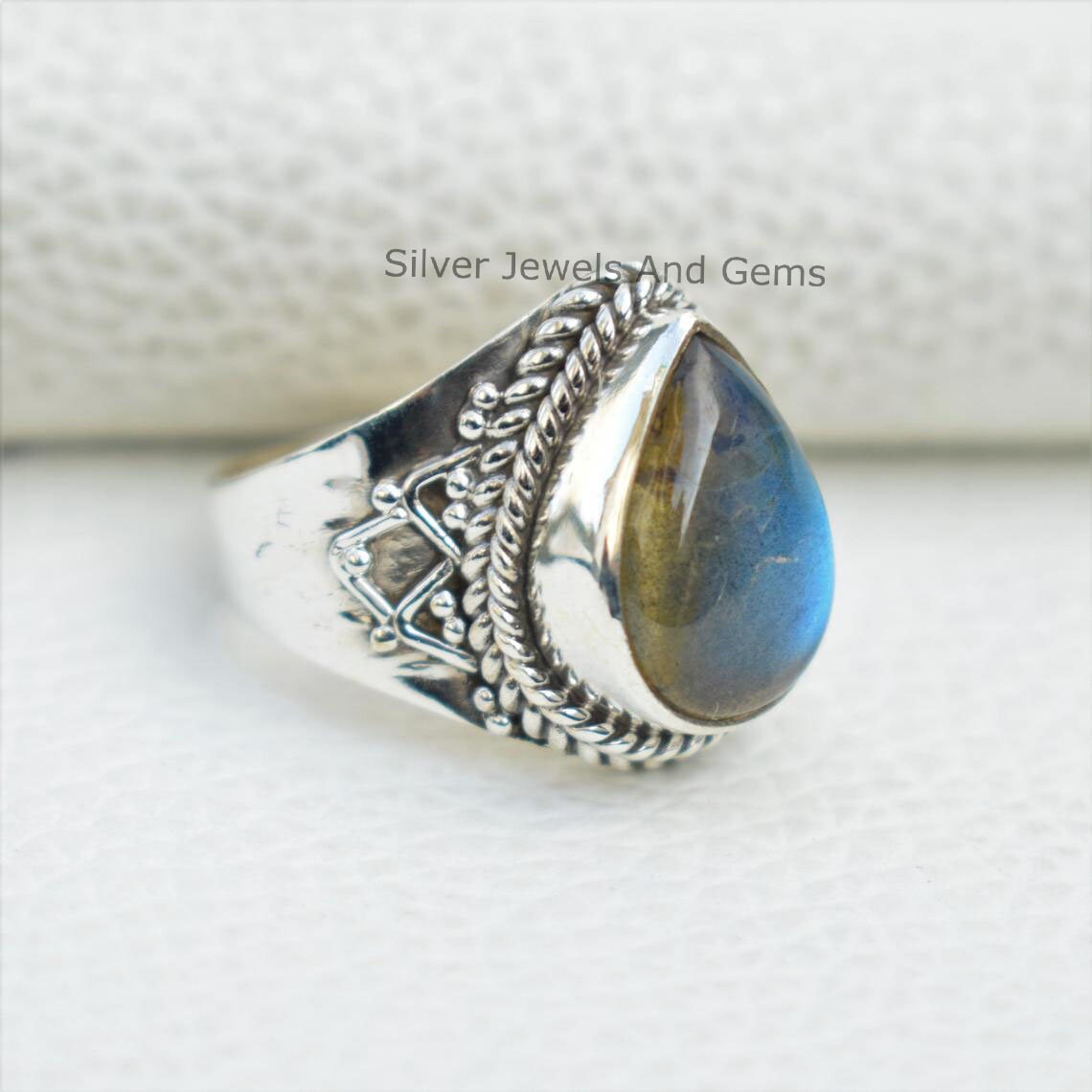 Labradorite Ring, Blue Fire Ring, Handmade 925 Sterling Silver Ring, Teardrop Labradorite Designer Ring, Gift For Her, Boho Ring Labradorite Ring, Blue Fire Ring, Handmade 925 Sterling Silver Ring, Teardrop Labradorite Designer Ring, Gift For Her, Boho Ring