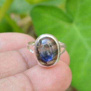 Blue Fire Labradorite Ring: Oval Gemstone, 925 Sterling Silver