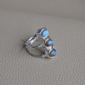 Blue Fire Labradorite Sterling Silver Ring, Multi Stone Triple Band Ring