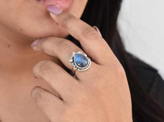 Celestial Labradorite Silver Ring For Women, Silver Jewellery For Mothers Day Gift, Moon Magic Jewelry, Statement Ring, Daily Wear Ring
