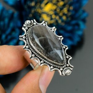 Handmade Pear Labradorite Ring: Sterling Silver Statement Jewelry, Size 9.25