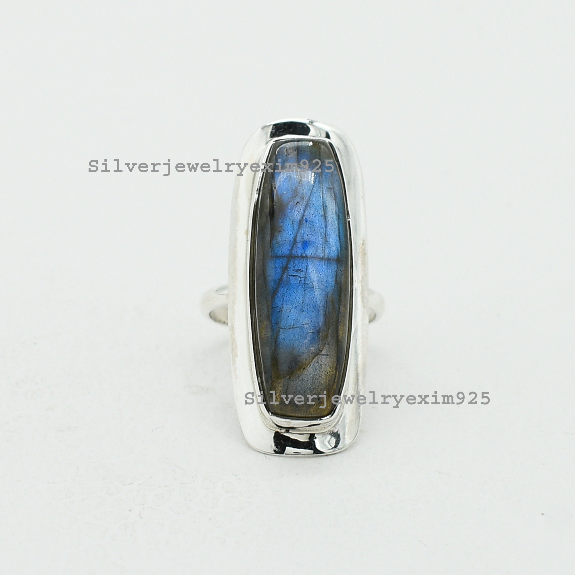 Long Cushion Labradorite Ring: 925 Sterling Silver Gemstone Jewelry