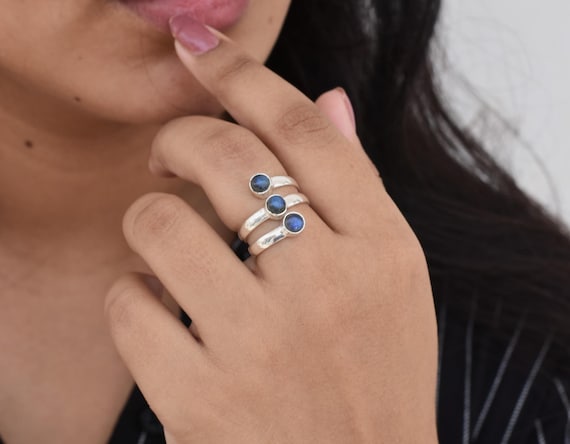 Multi Labradorite Ring, Blue Labradorite, Multi Stone Ring, Multi Gemstone Ring, Triple Band Ring, Boho Ring, Statement Ring, Dainty Ring