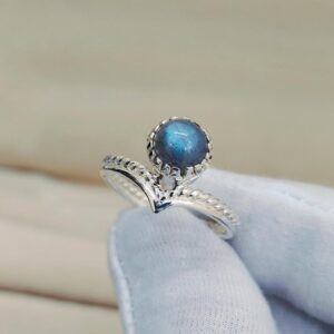 Natural Labradorite Ring, 925 Sterling Silver Ring, Round Labradorite Ring, Silver Labradorite Ring, Labradorite Cabochon Ring