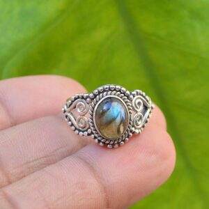 Oval Labradorite 925 Sterling Silver Ring: Gemstone Promise Ring