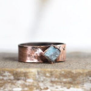 Raw Labradorite Ring - Men's Stone Jewelry - Wide Band Ring - Unisex Raw Labradorite Ring - Men's Stone Jewelry - Wide Band Ring - Unisex