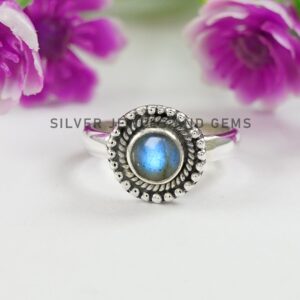 Labradorite Ring: Round Gemstone, 925 Sterling Silver, Boho Handmade Ring