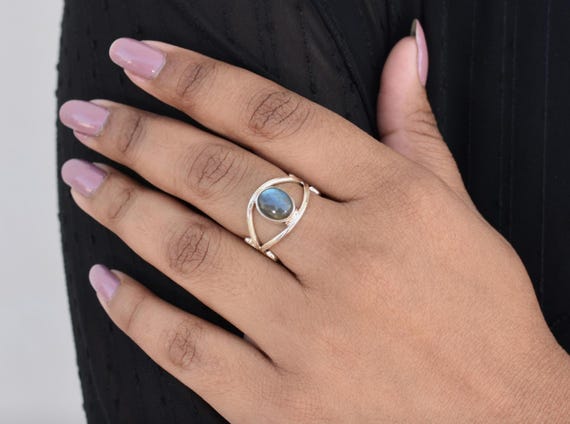 Labradorite Silver Ring For Her, Evil Eye Ring For Protection, Womens Anxiety Ring, 925 Silver Womens Gemstone Jewelry, Christmas Gifts