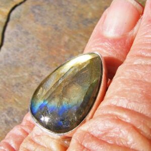 LABRADORITE RING, Size 6 1/4, Intense Golden Labradorite With Blue Accents, Fiery Stone Like Spectrolite, Sterling Silver