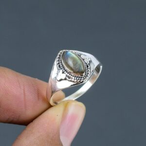 Labradorite Sterling Silver Ring - Marquise Gemstone, Size 9.75