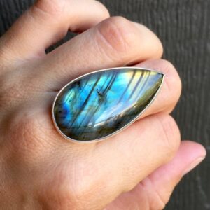 Stunning Flashy Pear Shaped Or Teardrop Labradorite Geometric Ring In Sterling Silver | Statement Ring | Labradorite Ring | Boho | Rocker