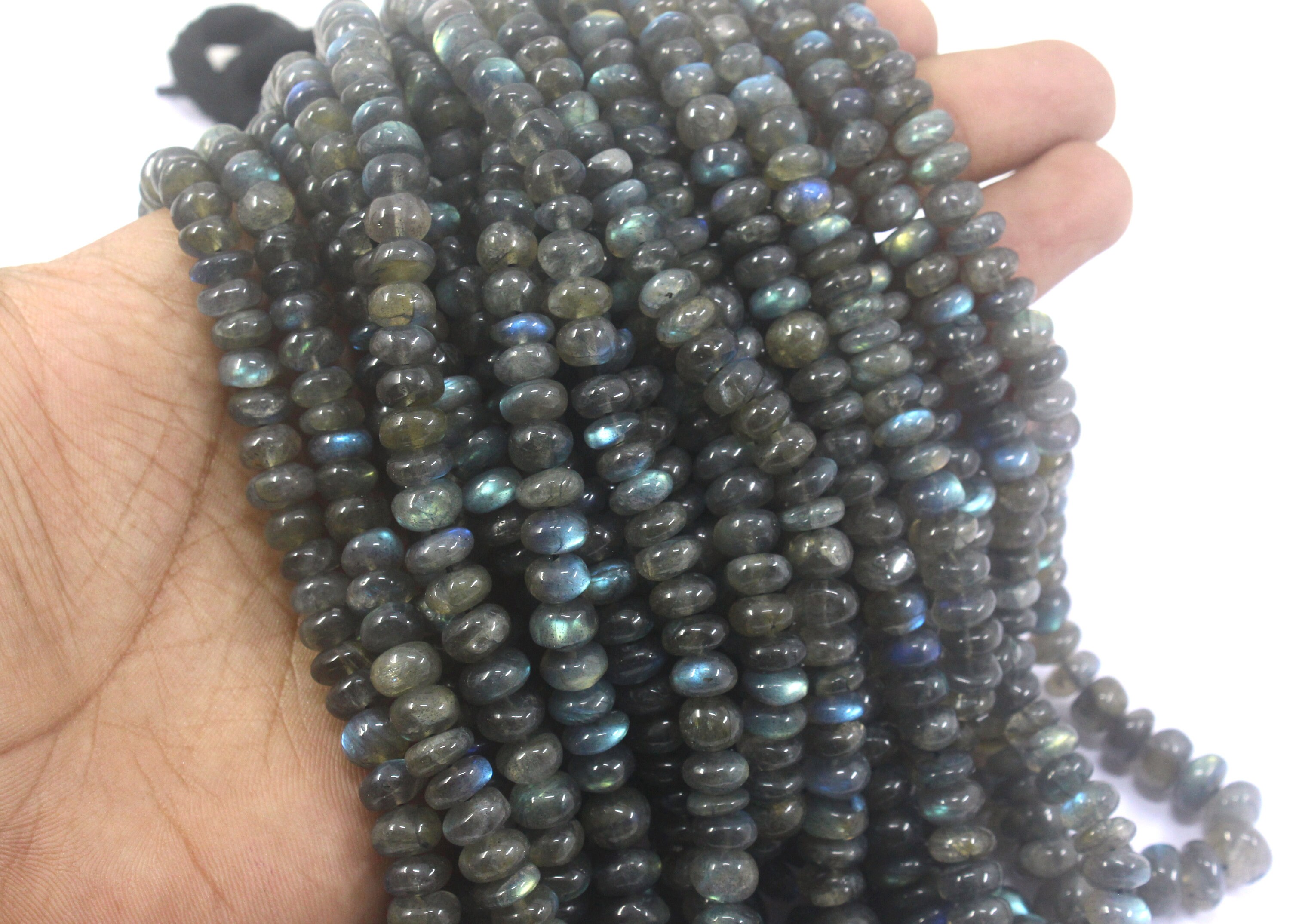 16" Labradorite Bead Strand: Rondelle Blue Flash Gemstone (6-9mm) 16" Labradorite Bead Strand: Rondelle Blue Flash Gemstone (6-9mm)
