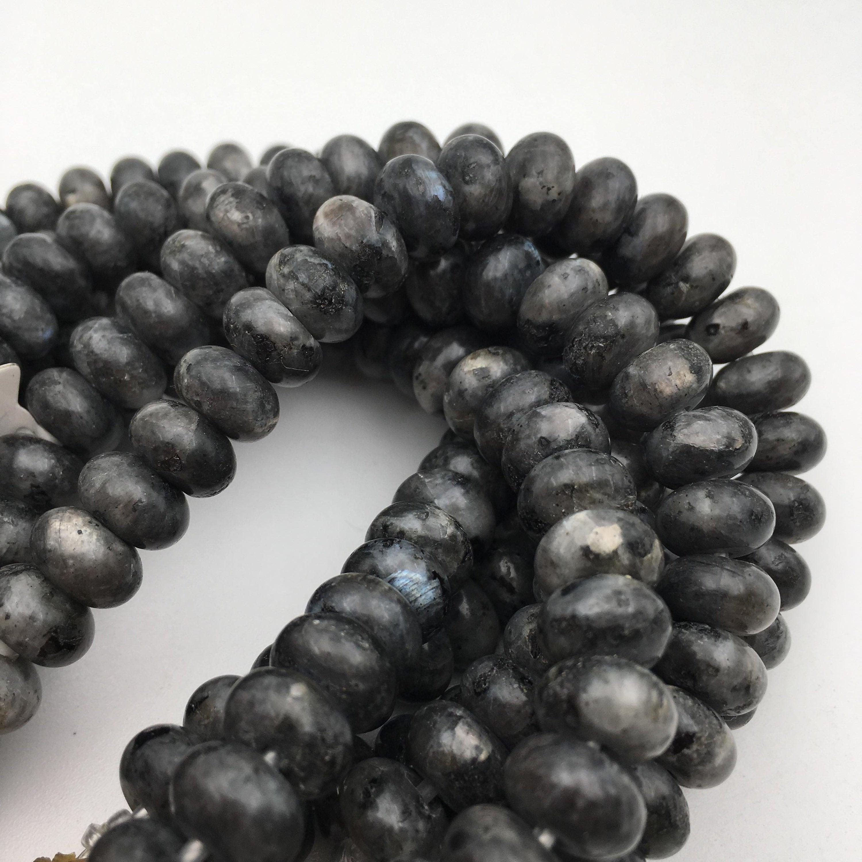 2.0mm Hole Larvikite Labradorite Smooth Rondelle Beads 5x8mm 6x10mm 8" Strand