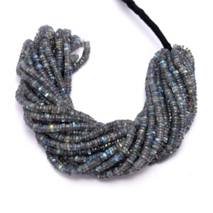 AAA+ Labradorite 4mm-5mm Smooth Heishi / Spacer Beads | 16inch Strand | Natural Labradorite Blue Fire Semi Precious Gemstone Tyre Rondelle