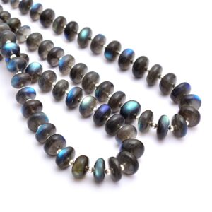 AAAA+ Labradorite 9mm-13mm Rondelle Smooth Beads | 16" Strand - 310Carats | Natural Dark Labradorite High Fire Semi Precious Gemstone Beads