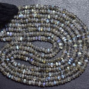 Labradorite Rondelle Beads - 13 Inches - Natural Smooth Labradorite Rondelles - Size Is - 4- 4.5mm #2323