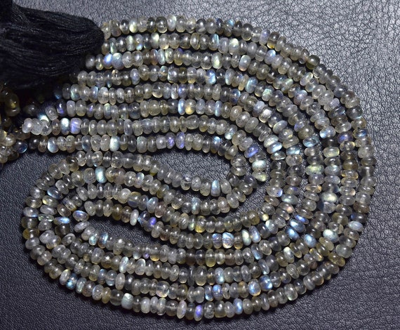 Labradorite Rondelle Beads - 13 Inches - Natural Smooth Labradorite Rondelles - Size Is - 4- 4.5mm #2323 Labradorite Rondelle Beads - 13 Inches - Natural Smooth Labradorite Rondelles - Size Is - 4- 4.5mm #2323