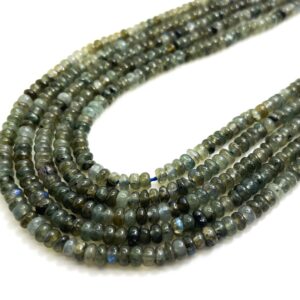 Labradorite Beads, Natural High Quality Gray Labradorite Smooth Polished Rondelle Round Flat 2mm X 4mm Gemstone Beads - Rd34