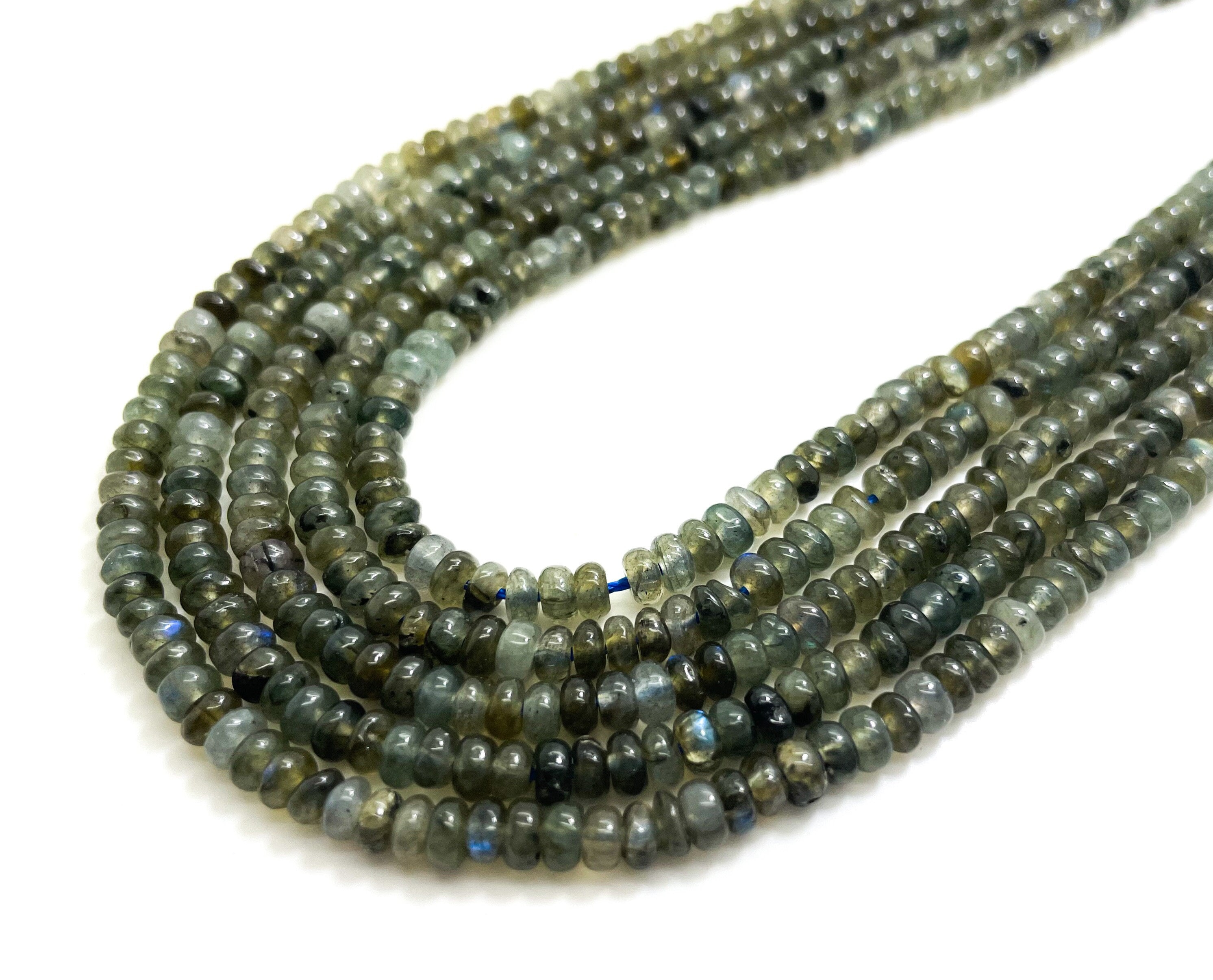 Labradorite Beads, Natural High Quality Gray Labradorite Smooth Polished Rondelle Round Flat 2mm X 4mm Gemstone Beads - Rd34