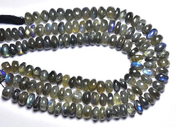 Big Labradorite Rondelle Beads - 10 Inches - Natural Beautiful Smooth Blue Fire Labradorite Rondelles Strand - Size Is 9 Mm #683