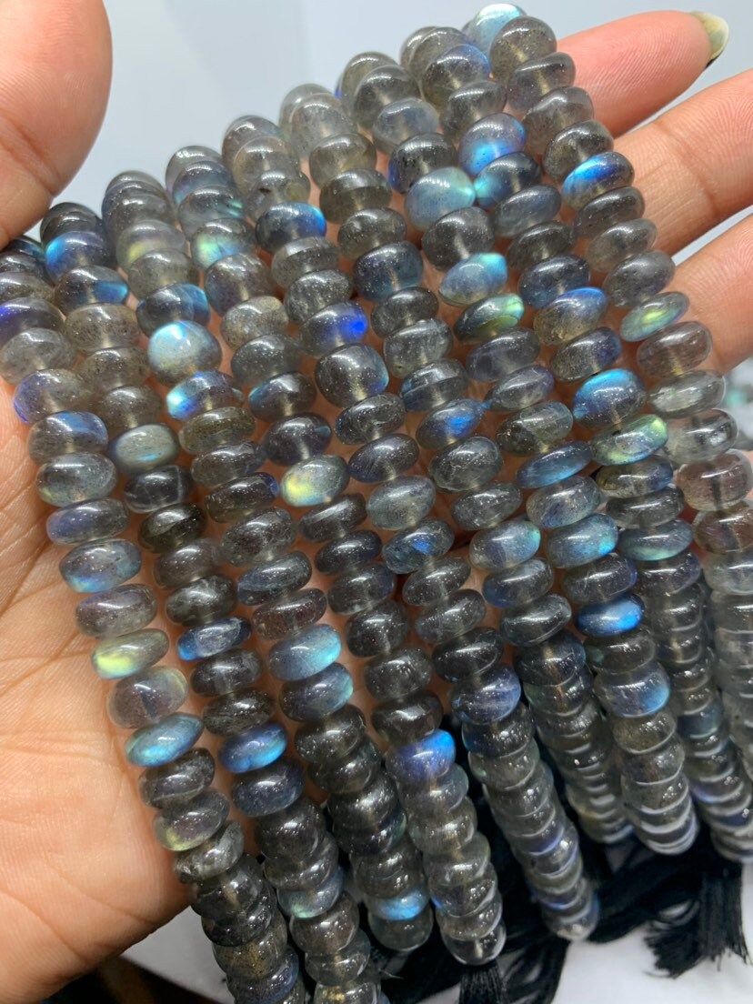 Blue Fire- Natural Labradorite | Smooth Rondelle 6-6.5 Mm | Gemstone Beads | , 14.5 Inch Strand | For Making Jewelry