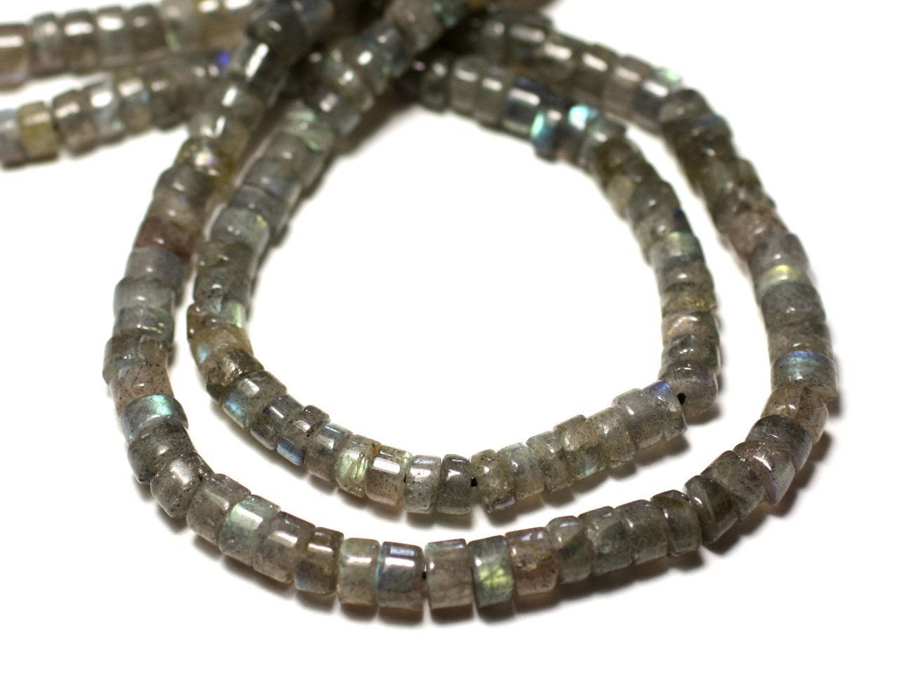 Fil 33cm 130pc Env - Perles Pierre - Labradorite Rondelles Heishi 4-5mm Fil 33cm 130pc Env - Perles Pierre - Labradorite Rondelles Heishi 4-5mm