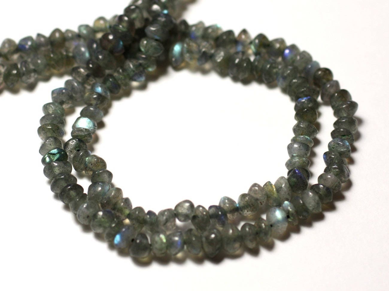 Fil 34cm 120pc Environ - Perles Pierre Labradorite Rondelles 4-5mm Gris Bleu Vert