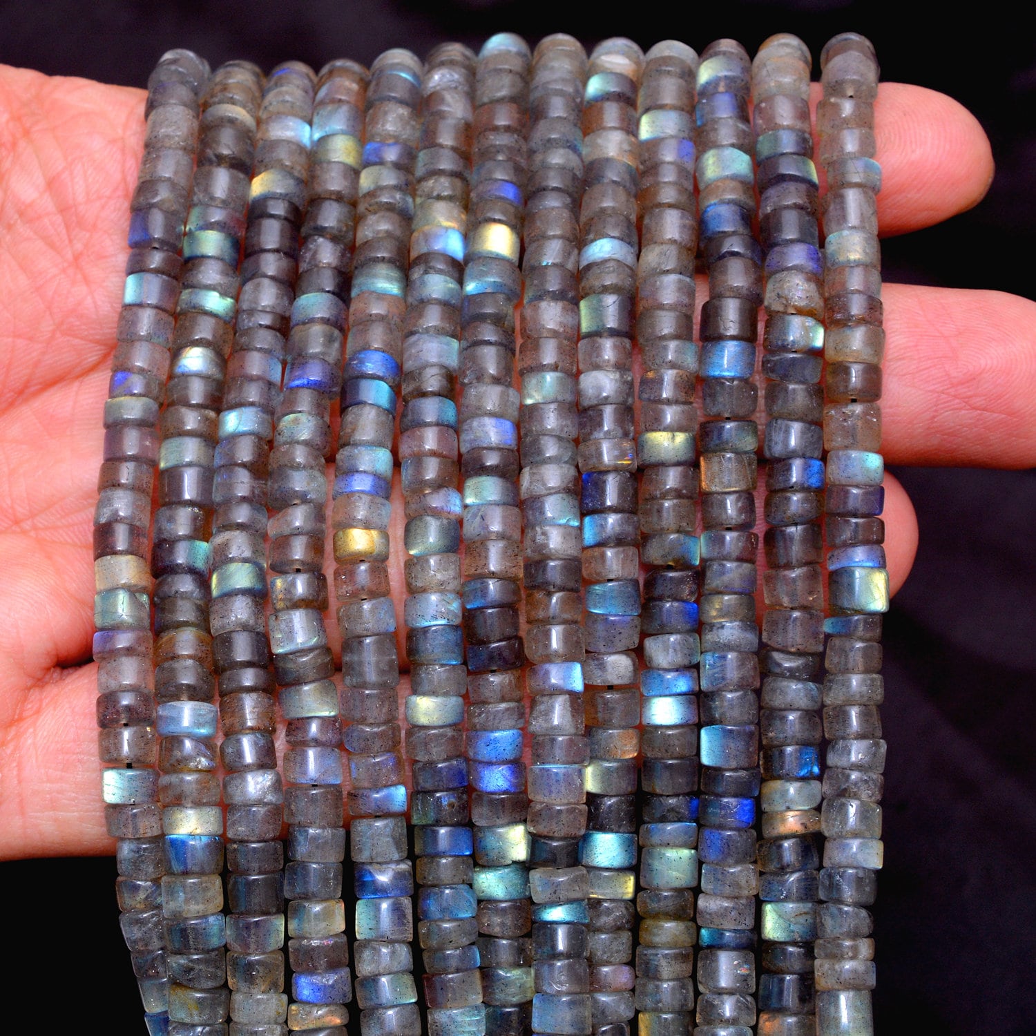 Labradorite Gemstone Heishi Rondelle Beads | 5mm-6mm Disc Beads 13" Strand | Natural Labradorite Blue Fire Gemstone Coin / Tyre Smooth Beads Labradorite Gemstone Heishi Rondelle Beads | 5mm-6mm Disc Beads 13" Strand | Natural Labradorite Blue Fire Gemstone Coin / Tyre Smooth Beads