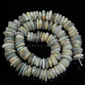 Natural Labradorite Dark Freeform Rondelle Disk Beads, Spacer Stone Beads, Jewelry Beads 3-5x8-13mm, 15'' Strand
