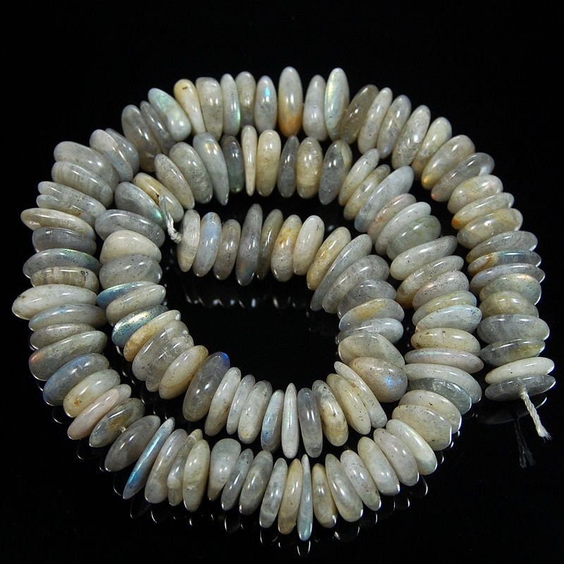 Natural Labradorite Dark Freeform Rondelle Disk Beads, Spacer Stone Beads, Jewelry Beads 3-5x8-13mm, 15'' Strand