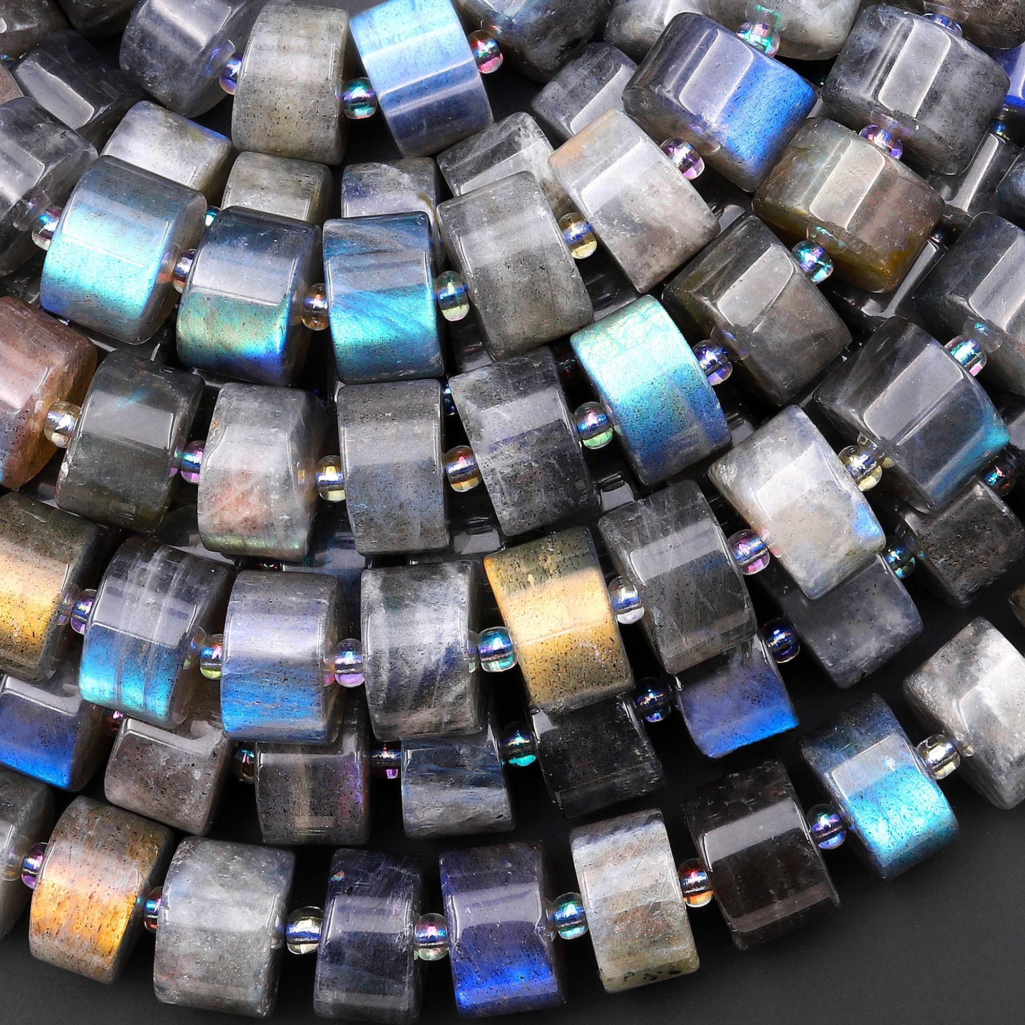 Natural Labradorite Smooth Thick Rondelle Beads Flashy 10mm 12mm Wheel Cylinder 15.5" Strand Natural Labradorite Smooth Thick Rondelle Beads Flashy 10mm 12mm Wheel Cylinder 15.5" Strand