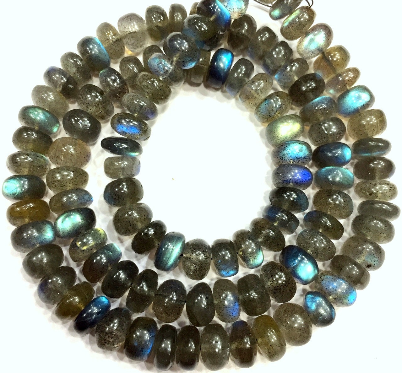 7mm Labradorite Rondelle Beads, Blue Flash Gemstone Strand, 18 Inch