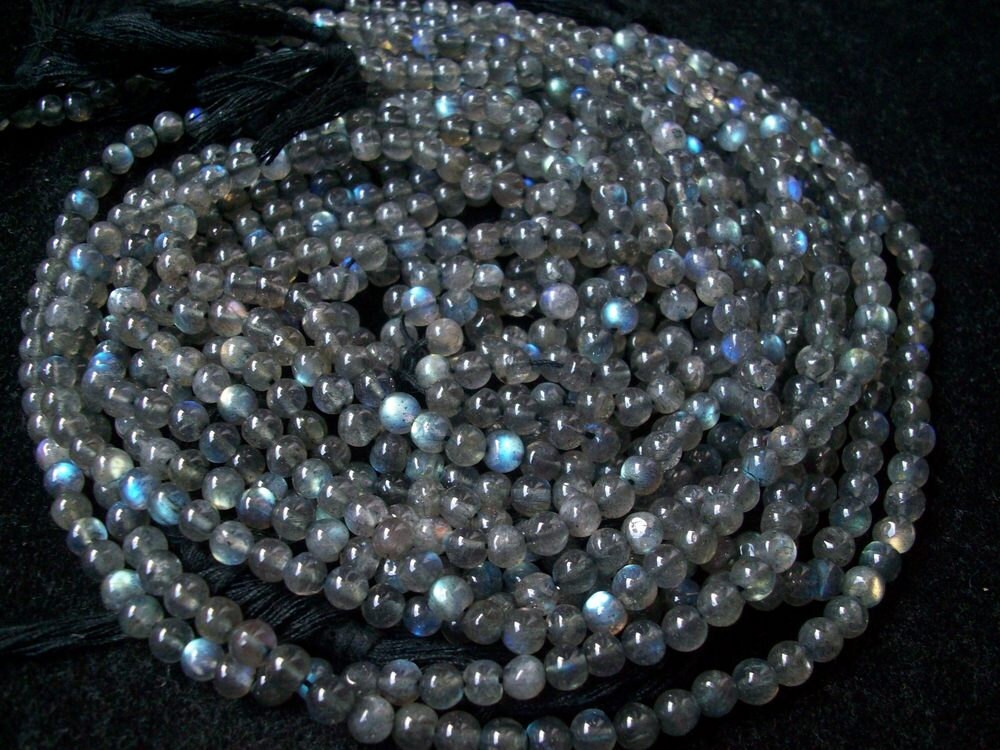 Aaa Labradorite Gemstone Beads: 4mm Or 5mm Round Gray Balls, 13.5 Inch Strand
