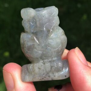 1.5" Labradorite Owl Carving Flashy Gemstone Crystal Figurine Pink Labradorite