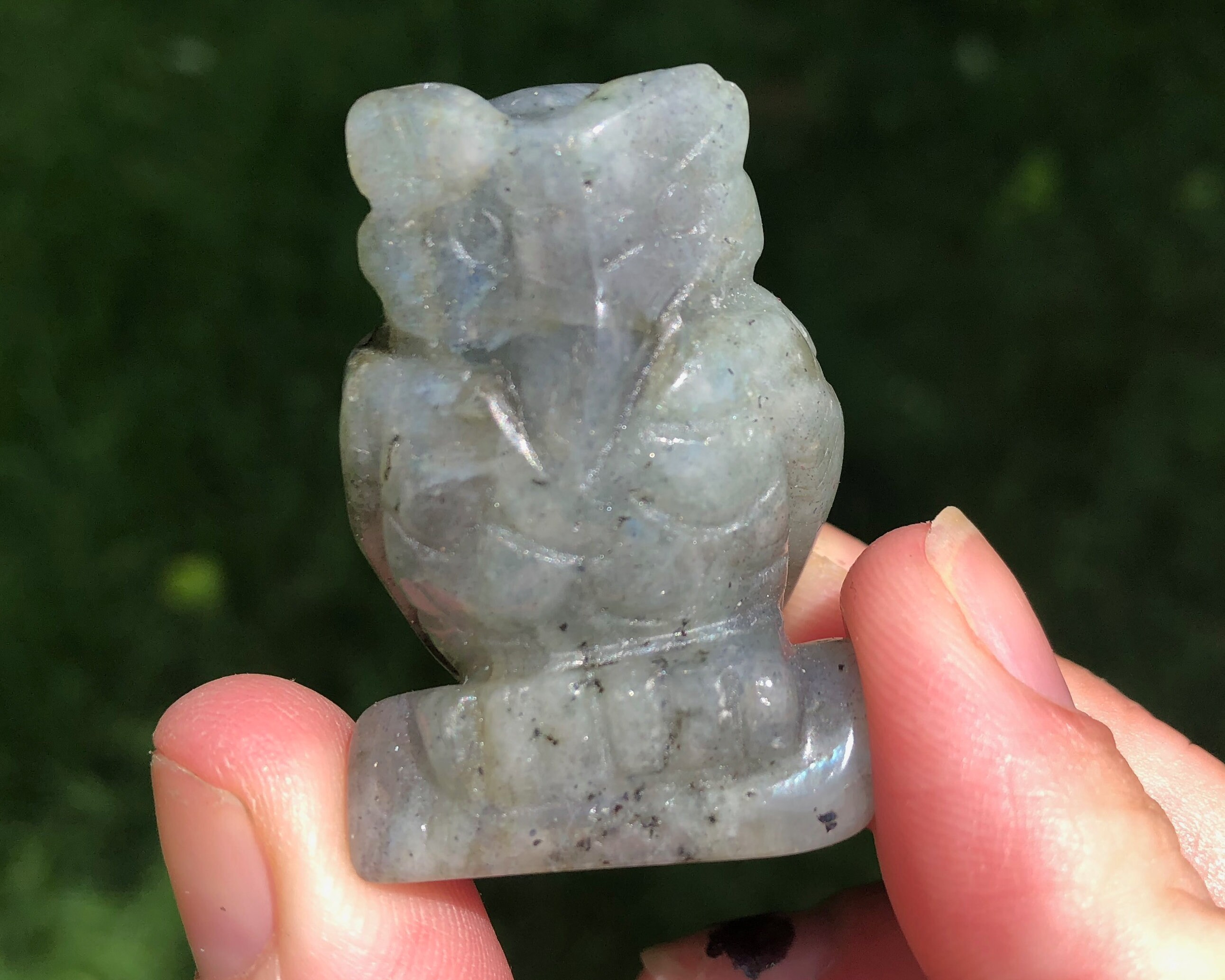 1.5" Labradorite Owl Carving  Flashy Gemstone Crystal Figurine Pink Labradorite