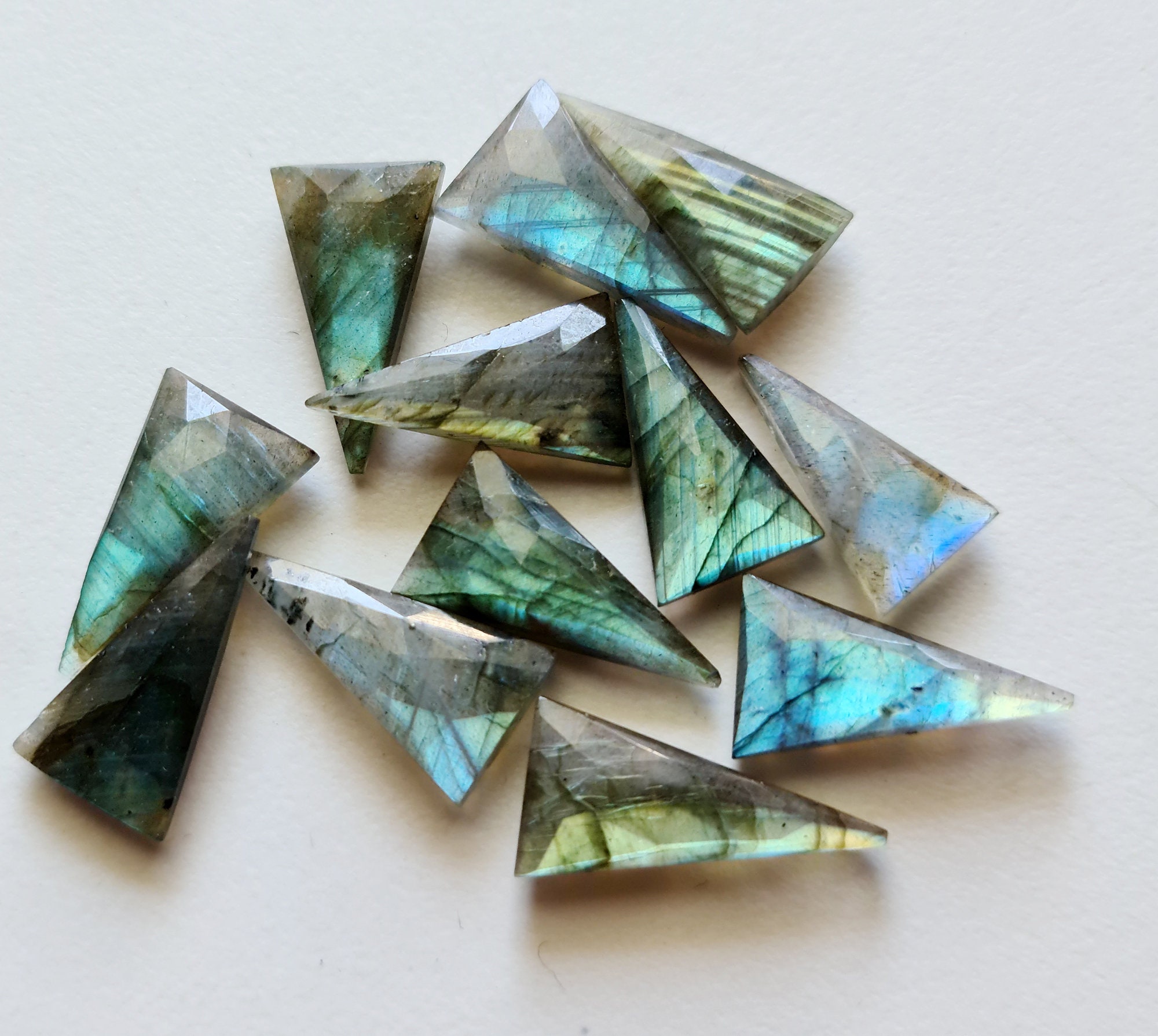 22-24mm Labradorite Fancy Shape, 5 Pcs Rare Labradorite Long Fancy Triangle Natural Labradorite Both Side Faceted Loose Gemstone - Asg24