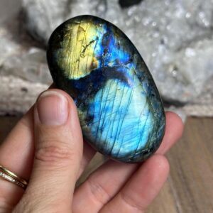 Blue And Gold Labradorite Palm Stone, Flashy Lab