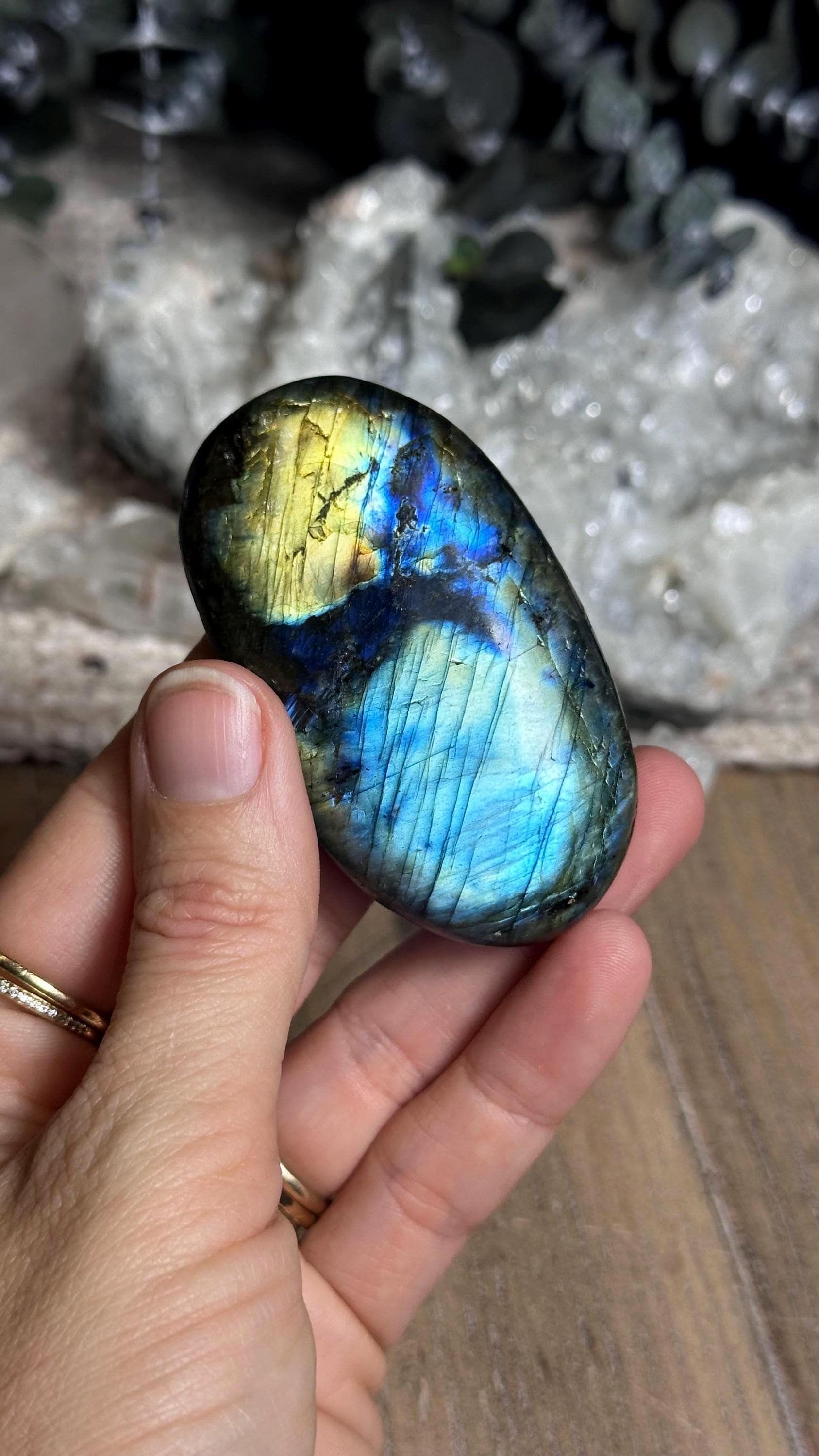Blue And Gold Labradorite Palm Stone, Flashy Lab