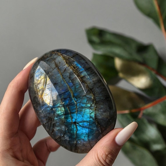 Flashy Labradorite Palm Stone: Iridescent Polished Crystal