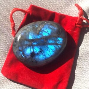 Flashy Labradorite Palm Stone: Blue Rainbow Polished Crystal (2-3 inch)