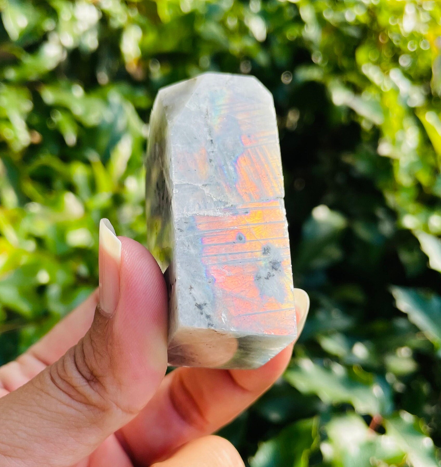 Flashy Purple Labradorite Free Form Geo Shaped Palm Stone (96g)