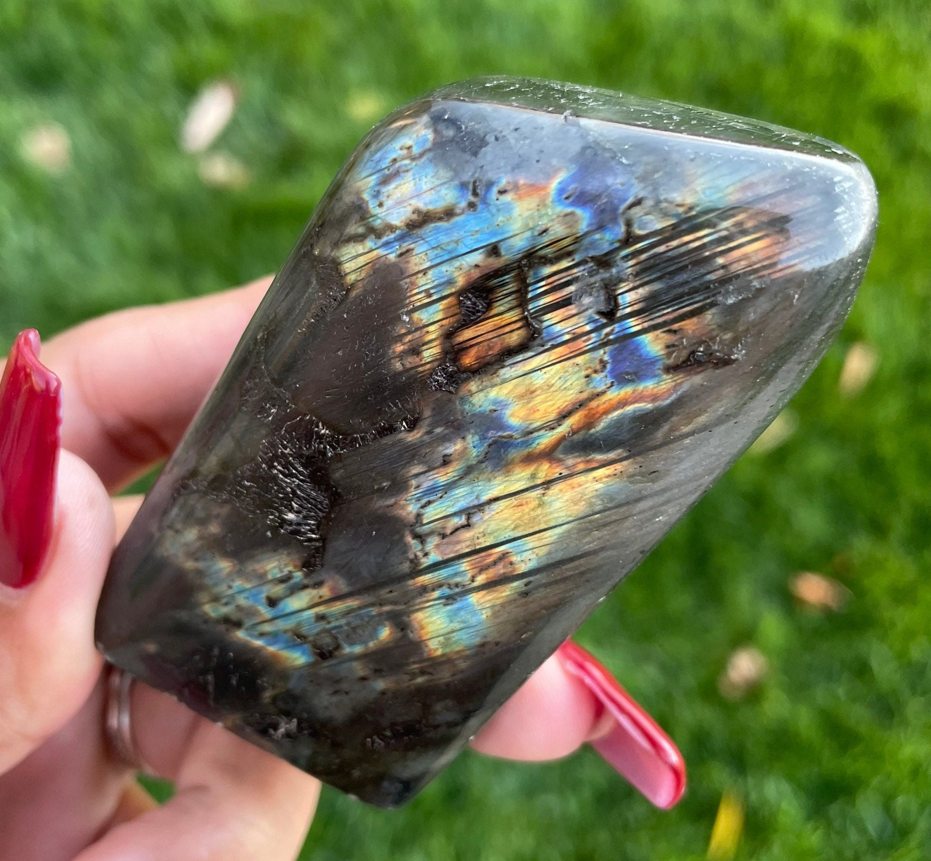 Flashy Rainbow Labradorite Slab (174.3g): Polished Free Form Crystal