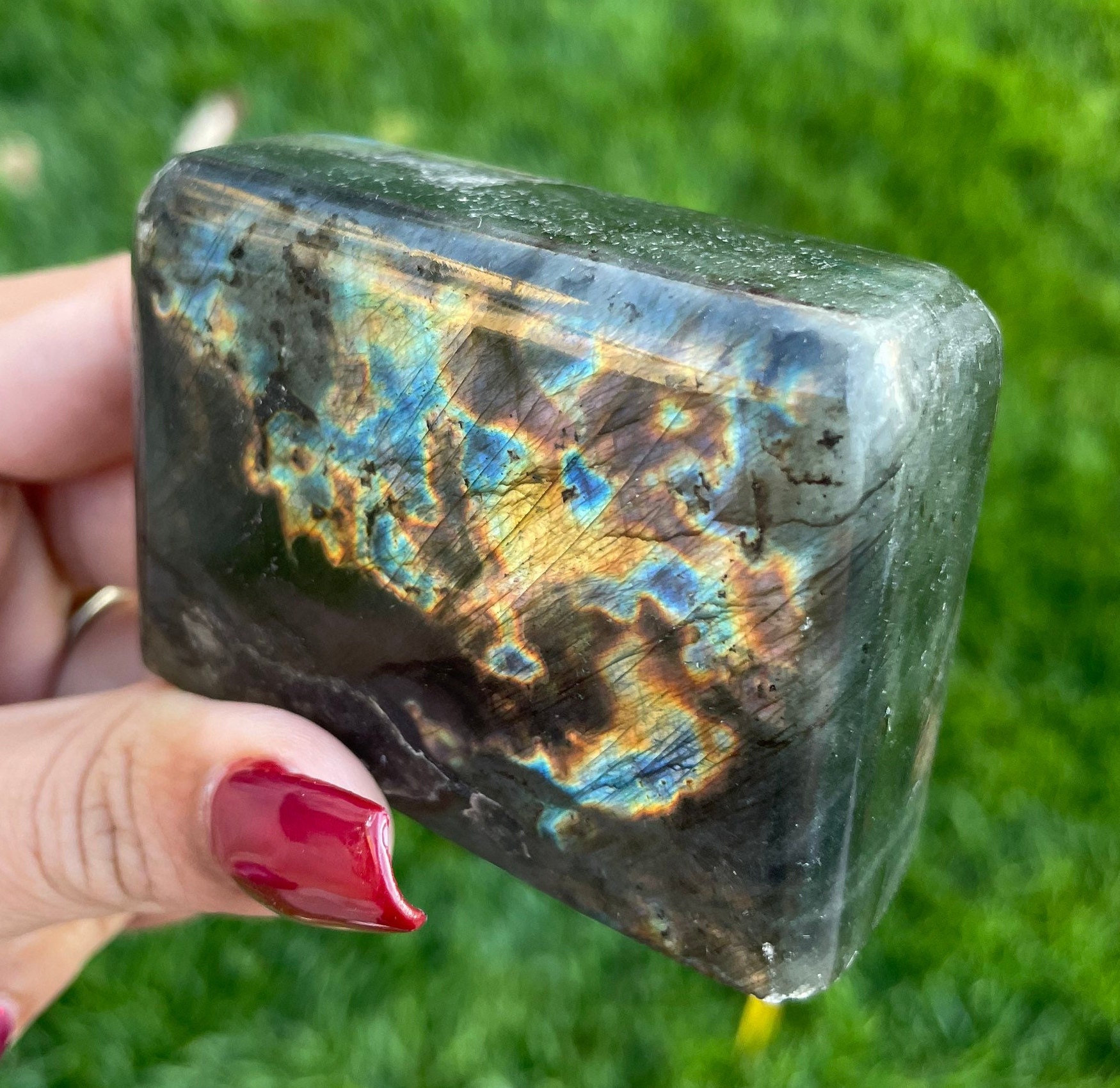 Flashy Rainbow Labradorite Slab: Polished Free Form Crystal (240.9g)
