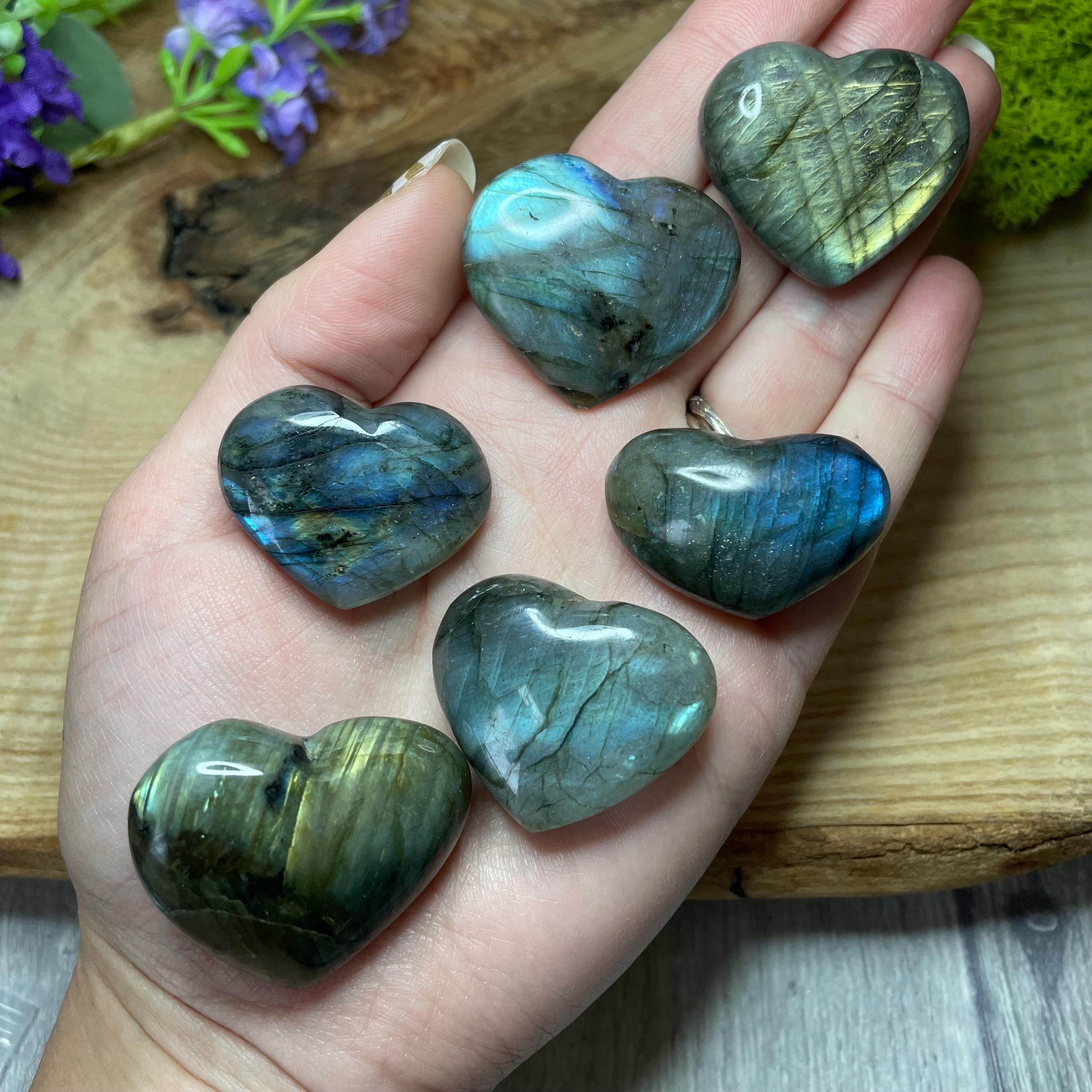 Labradorite Heart Smooth Polished Palm Stone Pocket Healing 35mm