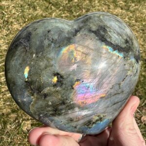 Large Labradorite Heart: Flashy Rainbow Gemstone, Purple Crystal (4 Inch) #4