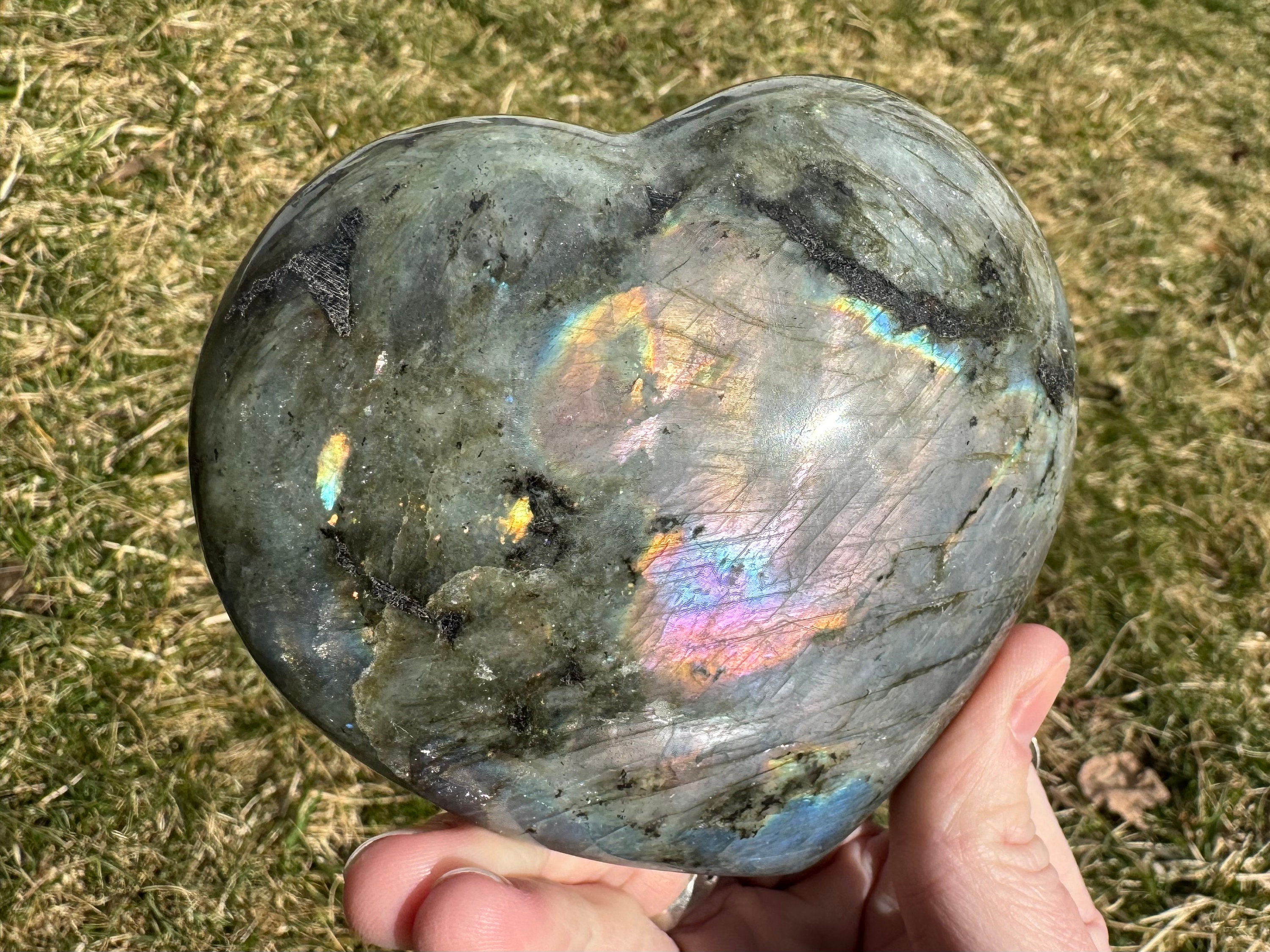Large Labradorite Heart: Flashy Rainbow Gemstone, Purple Crystal (4 Inch) #4