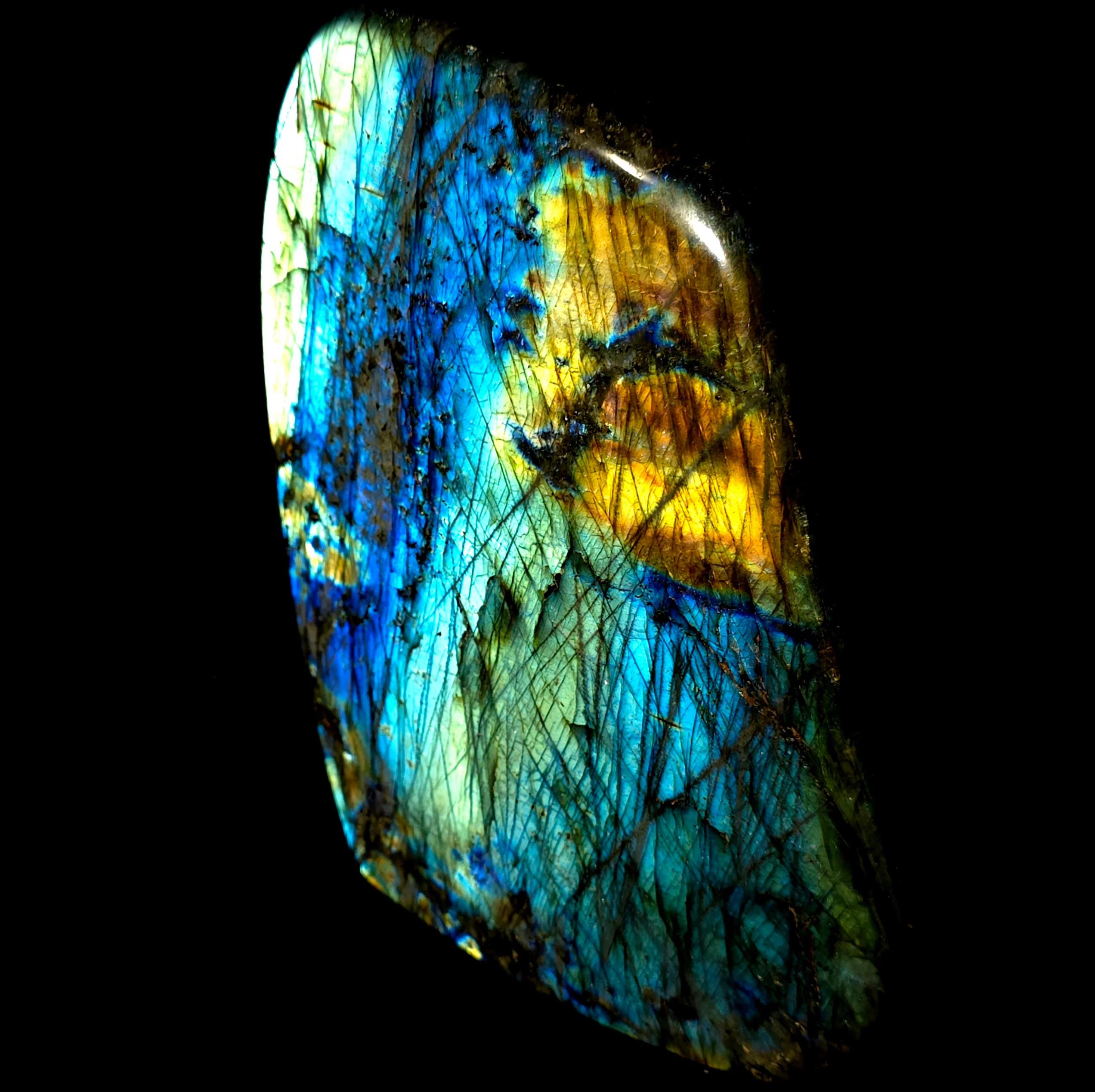 Large Polished Labradorite Slab, Rainbow Flash Spectrolite Crystal Decor